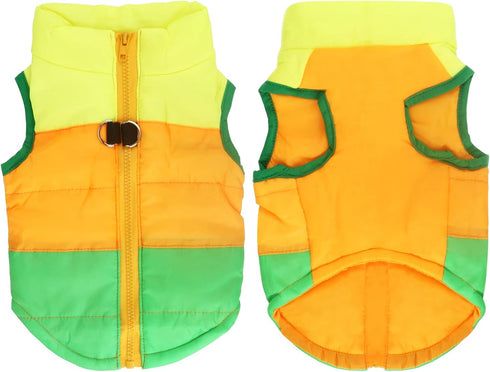 Idepet Pet Dog Cat Coat with Leash Anchor, Color Patchwork Padded Puppy Vest Jacket, Medium (Pack of 1), Green