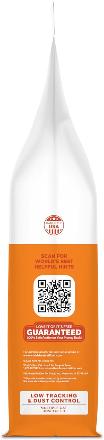 WORLD'S BEST CAT LITTER Low Tracking & Dust Control, 32-Pounds, Unscented, Quick Clumping, Flushable