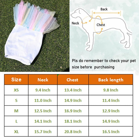 ANIAC White Dog Dress, Summer Clothes for Small Dog Girl, Spring Puppy Princess Dress, Cat Outfit, Rainbow (Large,