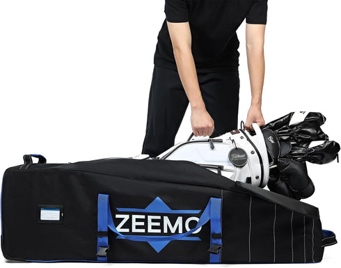 ZEEMO Golf Travel Bag for Men, Mid-open Covers with Protective Panel for Golf Clubs, Soft-Sided, Waterproof & Wheels