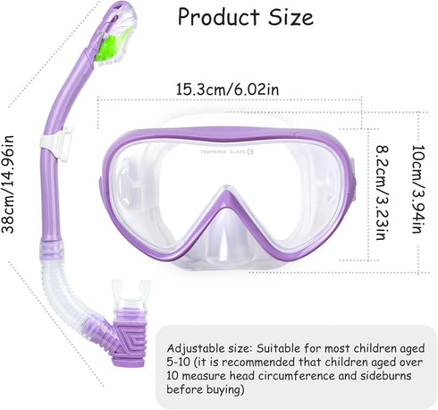 Kids Snorkel Set, Anti-Fog Diving Mask Swim Goggles and Dry Snorkel for Youth Boys Girls Age 4-14