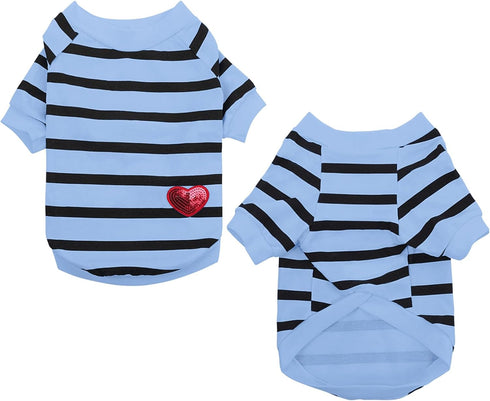 Queenmore Striped Dog T-Shirt, Long Sleeve Cotton Shirt for Small Medium Dogs Cats, Outfits for Frenchie, Dachshund,