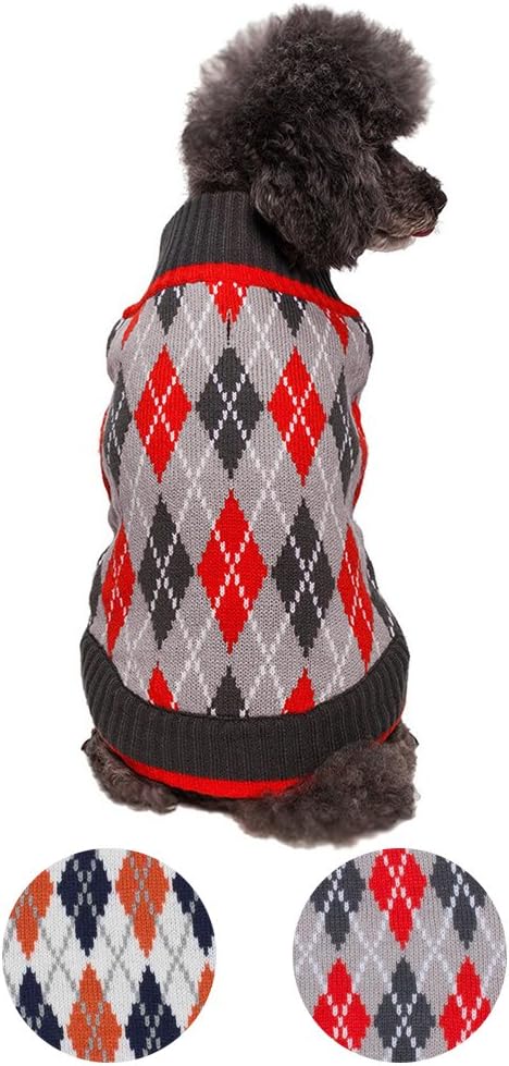 Blueberry Pet Chic Argyle Dog Sweater, Charcoal and Scarlet Red, Back Length 12", Pack of 1