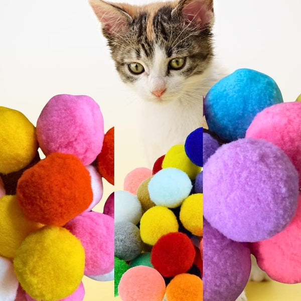 Premium Soft Pom Pom Balls for Kittens - Lightweight, Interactive, Assorted Colors