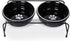 Porcelain Raised Cat or Small Dog Bowls - Heightened Metal Stand with Non-Slip Bottom, 15 Ounces (Black)
