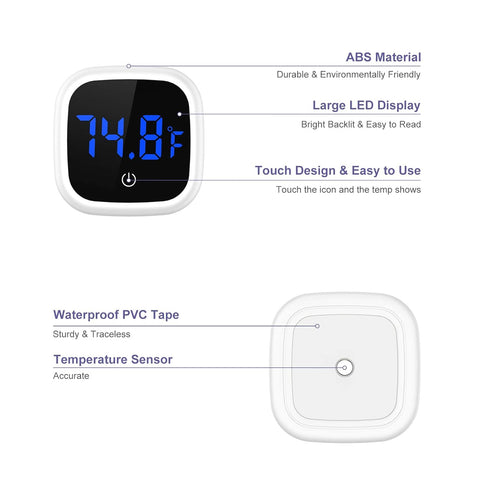32-140F, Aquarium Thermometer, Digital LED Fish Tank Thermometer with Touch Buttons, High Accuracy Stick-on