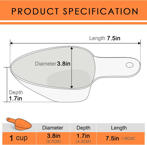 Dog Food Scoop, Melamine Pet Food Measuring Cup - 1 Cup, 1/2 Cup, 1/4 Cup, Dishwasher Safe - Orange
