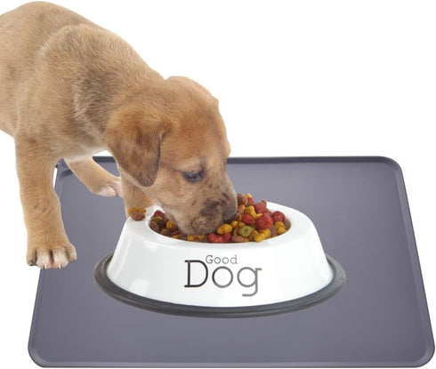 Guardians Silicone Dog Cat Bowl Mat, Non-Slip Pet Feeding Mat, Waterproof, Grey, 18.5"x11.8"
