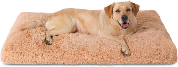 Bedfolks Waterproof Dog Crate Bed, Plush with Removable Washable Cover, Faux Fur for Extra Large Dogs, 41"x27", Solid