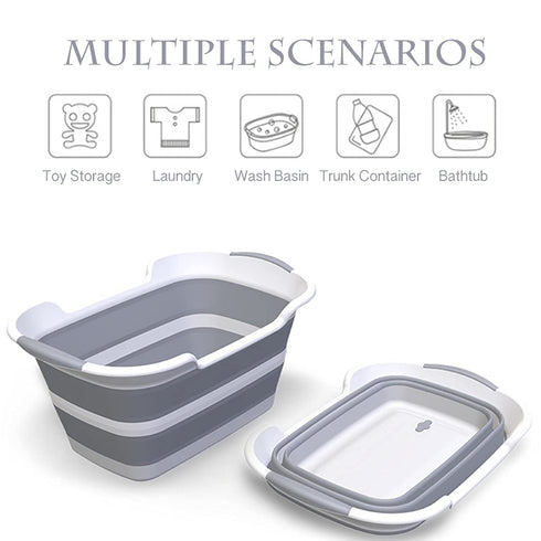 Collapsible Pet Bathtub with Water Drain Plug - Foldable Bathtub for Small Dogs Cats, Portable Design, Grey