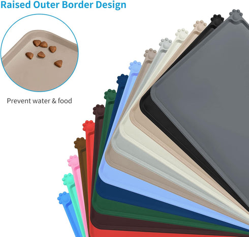 AUDWUD Silicone Waterproof Pet Feeding Mats, Anti-Slip Bowl Pad for Dog Food and Water
