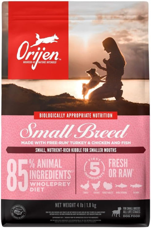 ORIJEN Small Breed Dry Dog Food, Grain Free for Small Breeds, Fresh or Raw Ingredients, 4 lb