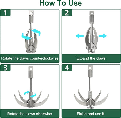 Grappling Hook Folding Survival Claw, Multifunctional Stainless Steel Hook for Camping