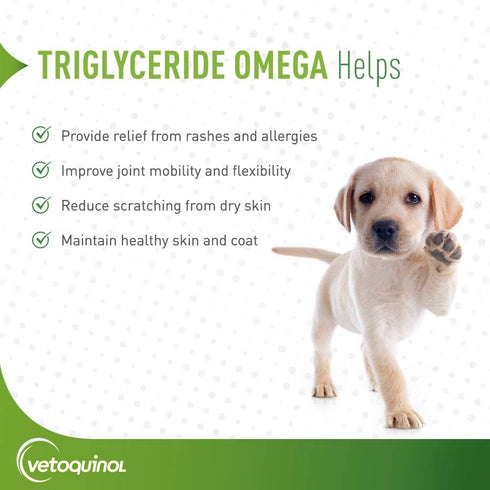 Vetoquinol Triglyceride Omega Dog Supplement Capsules, Medium-Breed, 30-60 lbs, 60ct