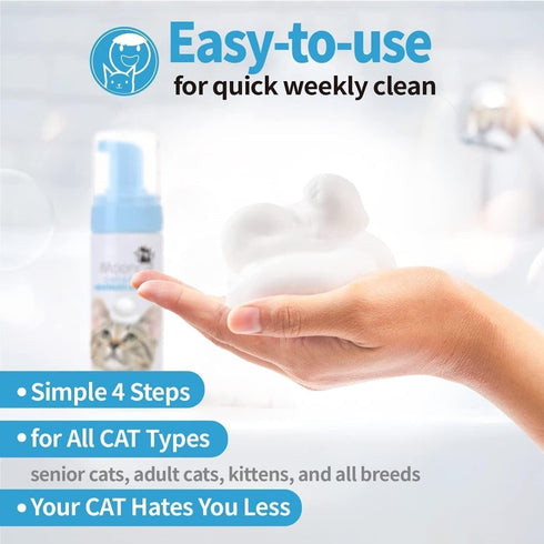 Mooncat Waterless Cat Shampoo, 100% Licking Safe No Rinse Dry Bath Foam for Cats