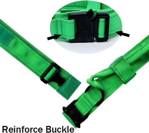 Tactical Dog Collar, Adjustable Military Dog Collar with Heavy Duty Metal Buckle and Handle for Training (Bright Green,