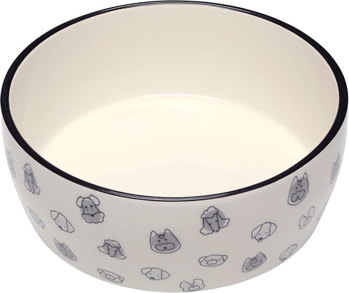 Pearhead Dog Faces Pet Bowl, Dog Water and Food Dish, Pet Owner Dog Accessory, Ceramic Dog Bowl, Microwave and Dishwasher Safe, Gray and White, Holds 9 Cups, Large