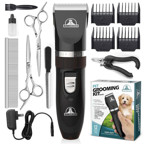 Professional Dog Grooming Kit - Cordless Low Noise Clippers for Thick Coats, Includes Nail Trimmer & Shears