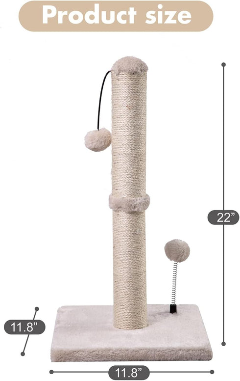 Premium Cat Scratching Post Kitten Scratcher Sisal with Hanging Ball 22in for Kittens (Beige)