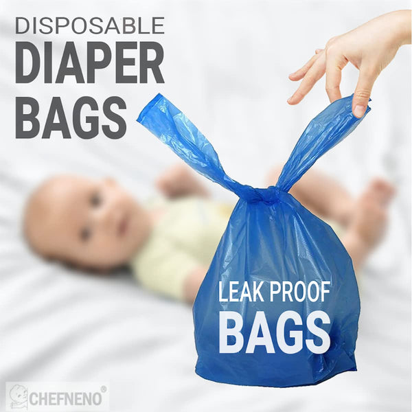 Baby Diaper Bag Disposable (500 Count, Blue), Fresh Baby Powder Scented Easy Tie Handles Bulk Diaper Sacks