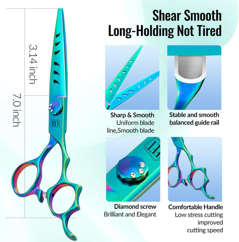Dog Grooming Scissors: 7" Straight Pet Shears Made of Japanese 440C for Trimming Dogs, Cats & Other Pets