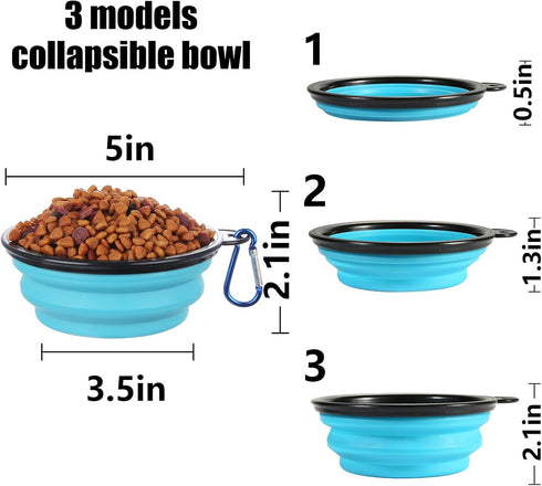 SLSON Collapsible Bowl with Cover Lids - 2 Pack Portable Dog Travel Bowls for Pets (Light Blue & Green)