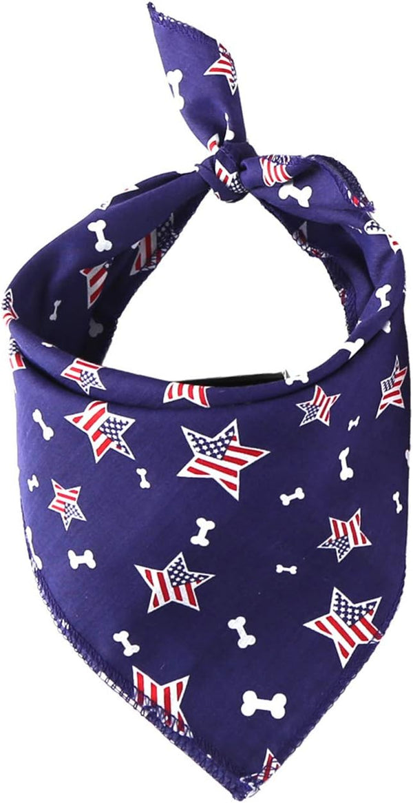 American Flag Square Bandanas Bibs for Dogs and Cats, Washable Kerchief Collar (Blue)