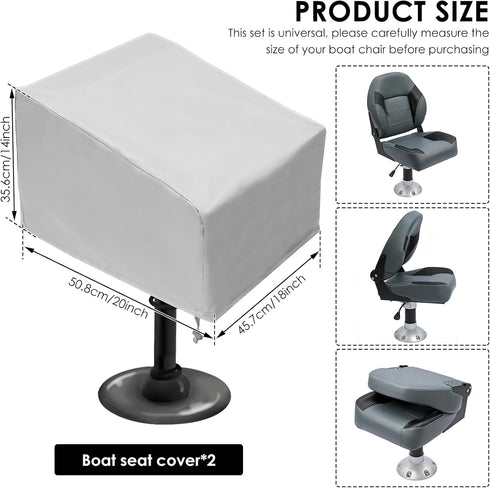 Kandishiex 2 210D 20 18 14 inch Protection(Grey,2 Pcs Boat Seat Covers Waterproof Heavy Duty Boat Folding Chair Cover