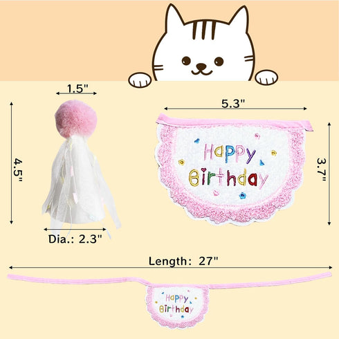 KOOBURS Set Cute Pet Birthday Costume Bandana Scarf Bib and Hat for Cat Small Dog, Cat Birthday Decorations Outfits