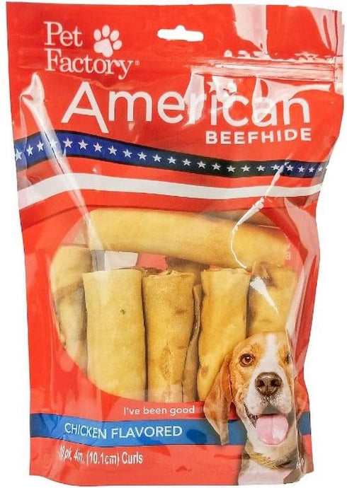 Pet Factory American Beefhide 4" Rolls, Chicken Flavor, 10 Count