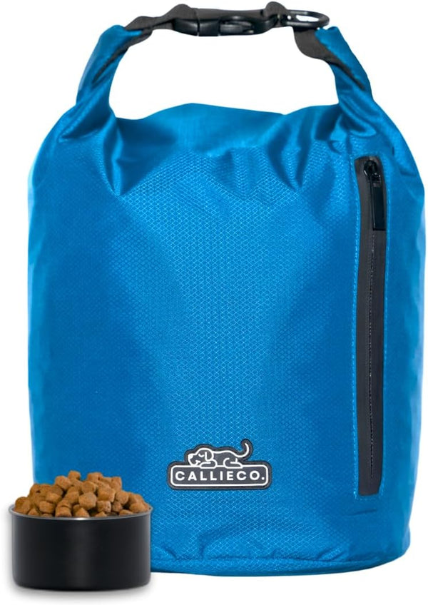 Dog Food Travel Bag with 1 Cup Scoop: Waterproof Kibble Storage Container for Home, Camping, 32 Cups (Blue)