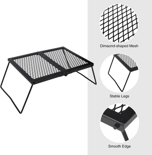REDCAMP Heavy Duty Folding Campfire Grill Steel Grate, Portable Cooking Rack Over Fire Pit with Carry Bag