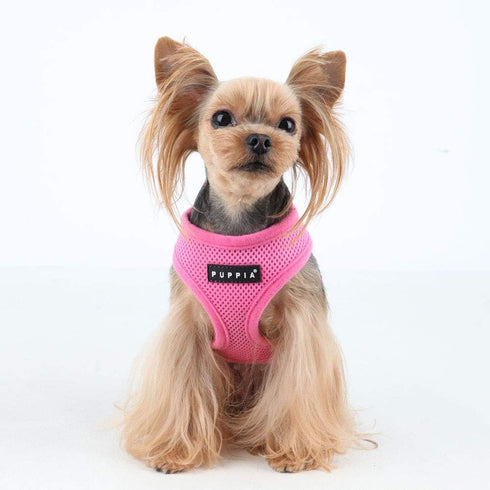 Puppia Soft Dog Harness - No Choke Over-The-Head, Triple Layered Breathable Mesh, Pink, Medium