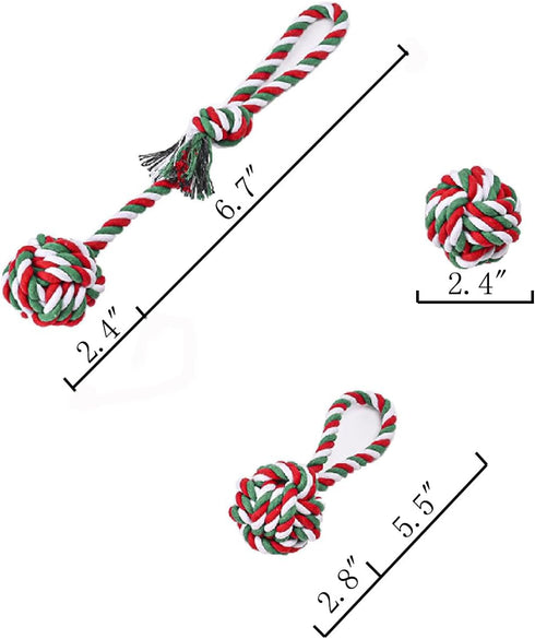 Dog Chew Toys Set of 4 for Small and Medium Dogs, Tug Christmas Ball Rope Toy for Boredom and Teeth Cleaning