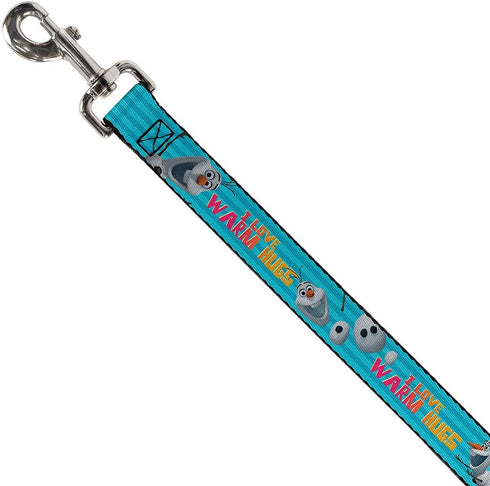 Buckle-Down Pet Leash - Olaf Pose I LOVE WARM HUGS Stripe Blues - 6 Feet Long - 1.5" Wide