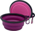 Small Collapsible Dog Bowl, 12oz, 2 Pack Portable and Foldable Pet Travel Bowls with 2 Carabiners & Lids (Purple+Pink)