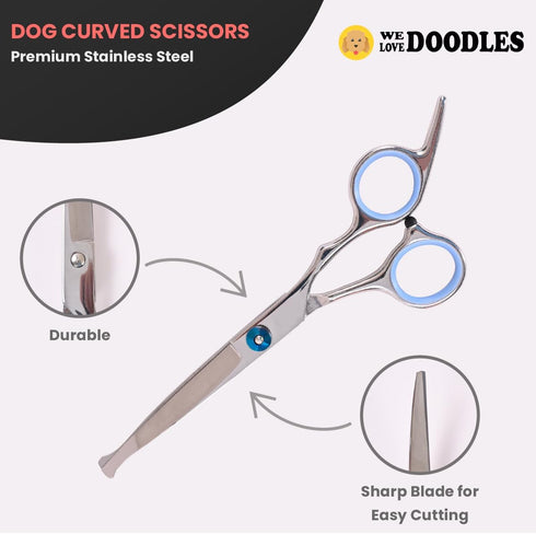 4 Set Dog Grooming Scissors Kit with Rounded Blunt Tips, Straight, Curved & Thinning Shears, Tools for Goldendoodles