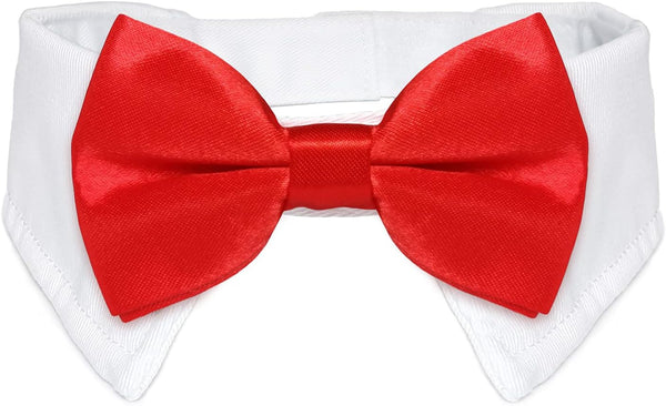 KOOLMOX Red Tuxedo Dog Bow Ties for Large Dogs, Adjustable White Collar Formal Pet Necktie for Small Medium Large