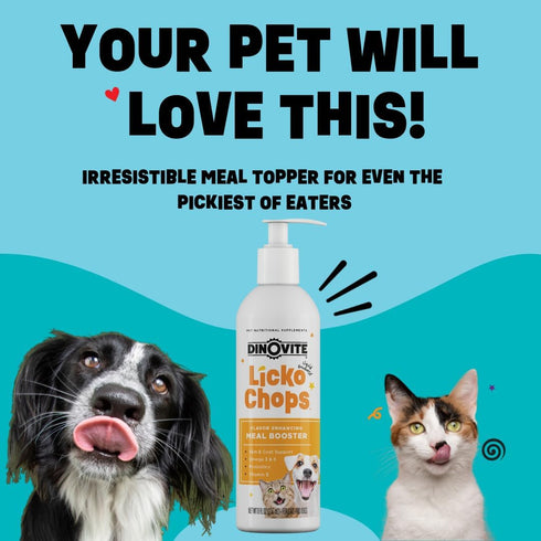 Dinovite Lickochops Supplement for Dog & Cat, Enhanced with Omega-6, 3 Fatty Acids, Probiotics, Vitamin E, 16 oz