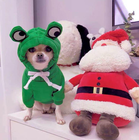 XIAOYU Pet Clothes Dog Hoodies, Warm Sweatshirt Coat for Puppy Autumn Winter, Jumpsuit with Eye Hood, Frog, XXL