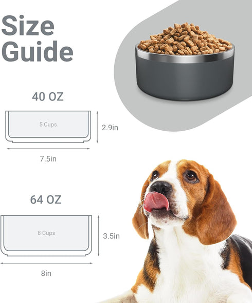 Stainless Steel Dog Bowls for Small Dogs, 40 Ounces/5 Cup Dog Food and Water Bowl, Double Wall Weighted Dog Dish, Rustproof Metal Pet Bowls with Non Slip Silicone Base