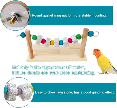Hamster Wood Ledge Platform with Lava Stone Block Chew Toys, Wooden Shelf for Chinchilla, Guinea Pig, Gerbil