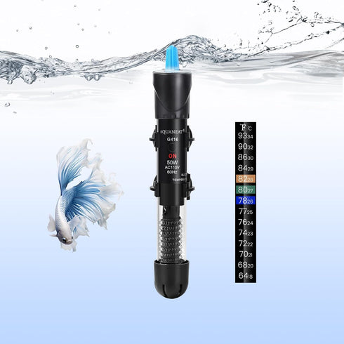 AQUANEAT 50W Aquarium Heater, Adjustable Submersible Water Thermostat with Thermometer for Fish Tank