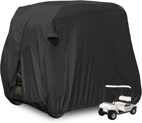 Moveland Waterproof Dust Golf Cart Cover, Custom 2 Passenger Cover Compatible with EZ GO, Club Car, Yamaha (Black)