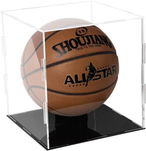 ZIGFRUIT Countertop Basketball Display Case Clear Acrylic Glass Cube Assemble Box Soccer Frame with Sports Protection