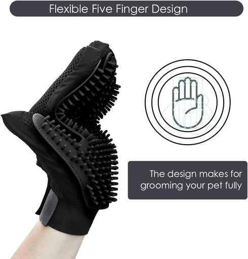 Upgrade Version Pet Grooming Glove - Gentle Deshedding Brush Glove for Dogs, Cats & Horses, 1 Pair (Black)