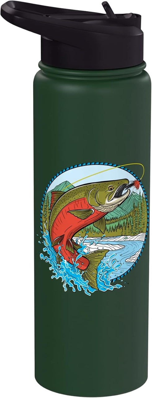 Trout Fly Fishing Tying Salmon Fisherman Sockeye Salmon Graphic For Fly Fishing Fisherman Stainless Steel Insulated Water Bottle