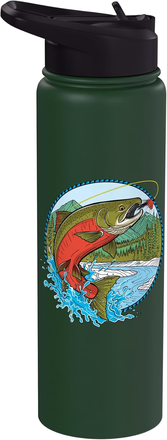 Trout Fly Fishing Tying Salmon Fisherman Sockeye Salmon Graphic For Fly Fishing Fisherman Stainless Steel Insulated Water Bottle