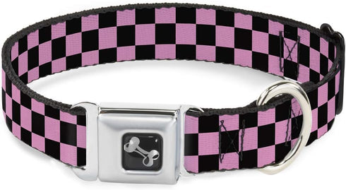 Buckle-Down Checker Black/Baby Pink Dog Collar, Bone, Wide Medium, Fits 16-23"