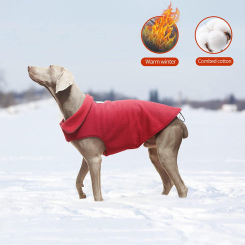 Fleece Dog Coat Pet Jacket, Reflective for Cold Weather for Extra Large to Small Pets (Red, S)